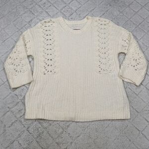 Anthropologie Pilcro Sweater Women's M White Devenne Pointelle Knitted Pullover 